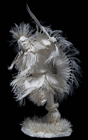 This one-quarter life-size cast paper sculpture was used as a model for a one-half life-size piece commissioned by Ripley’s Entertainment. It was installed in the Ripley’s Believe it or Not Museum in Jackson, Wyoming, called “Northern Plaines-Fancy Dancer.”  