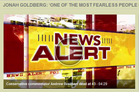 Author Jonah Goldberg remembered Andrew Breitbart today, noting he had known him for about a dozen years, and describing him as a "happy warrior."  