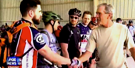 President Bush proves again he is will and able to honor our Wounded Warriors in a one-on-one bike ride in the heat of South Texas. 