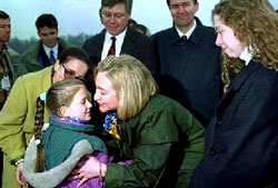 Photo refutes Hillary's statement of arriving in Bosnia under sniper fire.    