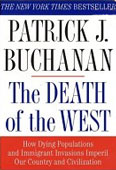 Patrick J. Buchanan's contentious premise in The Death of the West is that the United States is no longer a healthy melting pot, but instead a confused, tottering "conglomeration of peoples with almost nothing in common." Relying on United Nations population statistics, and citing such diverse sources as Yogi Berra and Rhett Butler, Buchanan sees for America four "clear and present dangers": declining birth rates; uncontrolled immigration of peoples of "different colors, creed, and cultures"; a rise of "anti-Western" culture antithetical to established religious, cultural, and moral norms; and a "defection of ruling elites" to the idea of world government.  