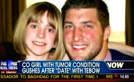 Football player Tim Tebow grants dream 'date' to 10 year old girl with serious disease. 