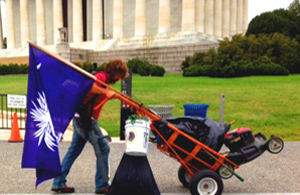 He said the police chased him away, but it was too late. He said he had already been tidying up around the memorial and the Reflecting Pool for the past few days, because nobody else is.  