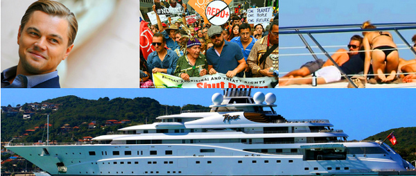 "Mansour, DiCaprio and 21 of DiCaprio’s friends traveled in the $400 million yacht to Sao Paulo for the first World Cup game between Brazil and Croatia. Despite the belly, DiCaprio looked stunning, according to Arab News. He was wearing a Brazilian flag-themed scarf." - DailyCaller