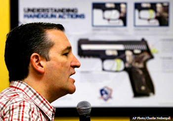 Politico reports on photo from the AP of a picture of a gun arranged to be pointed at Tea-Party Senator Cruz. - Webmaster
