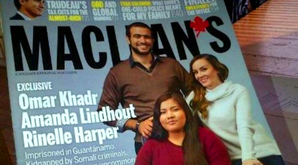 "The Maclean's feature speaks to everything currently wrong in our morally warped society. On the magazine cover, Khadr is flanked by "unlikely friends" Amanda Lindhout, a woman who was kidnapped by Somali terrorists and held hostage for over a year, and rape-victim Rinelle Harper." - TruthRevolt 