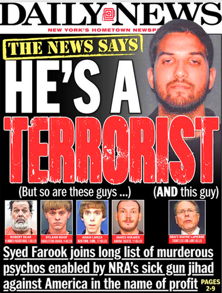 New York Daily News Associates NRA president with terrorists that murdered 14 in California on 12/2/2015. 