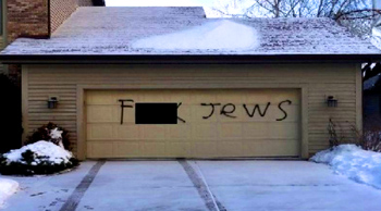 “'Everybody in the neighborhood is pretty upset. It was of course extremely disturbing to me,' said Jim Stein, 18-year resident of the area and president of the local Jewish Federation. 'This is anti-Semitic to the extent that people feel comfortable equating Jewish people or the Jewish religion with scatological or vulgar language or the sexual parts of people’s bodies.'  Stein’s car was vandalized and his neighbor’s garage door had “F*** Jews” spray-painted on it, with a swastika painted on the pavement below." - Truth Revolt  