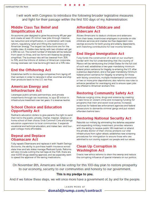 On November 8th, Americans will be voting for this 100-day plan to restore prosperity to our economy, security to our communities, and honesty to our government. -  DonaldTrump.com
