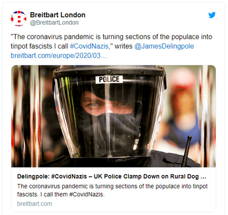 "Another British police force has launched a website for people to inform on their fellow citizens who, they believe, have broken the coronavirus lockdown measures." - Breibart 