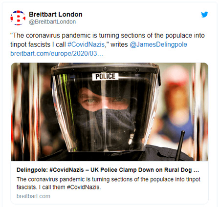 "Another British police force has launched a website for people to inform on their fellow citizens who, they believe, have broken the coronavirus lockdown measures." - Breibart