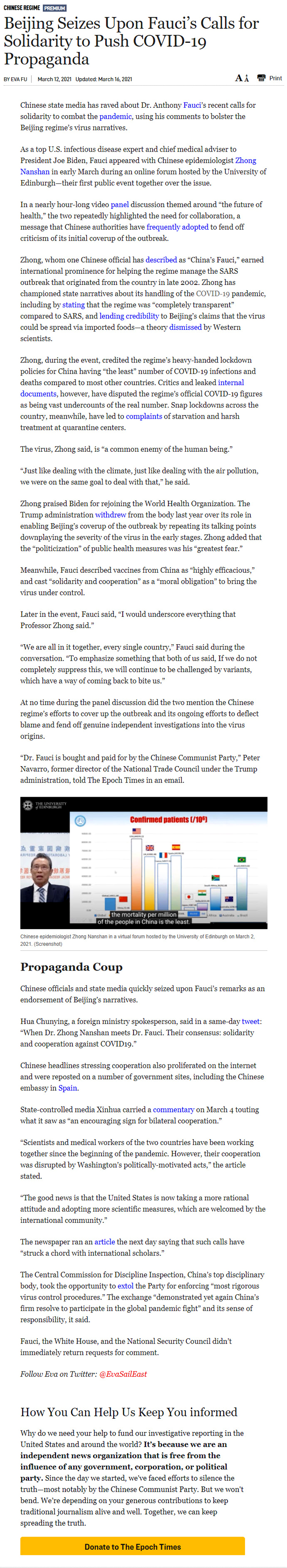 Dr. Fauci, good comrade to the Chinese Communist Party (CCP) while working with the UN Agenda 2030 and its W.H.O. world medical organization. - Webmaster