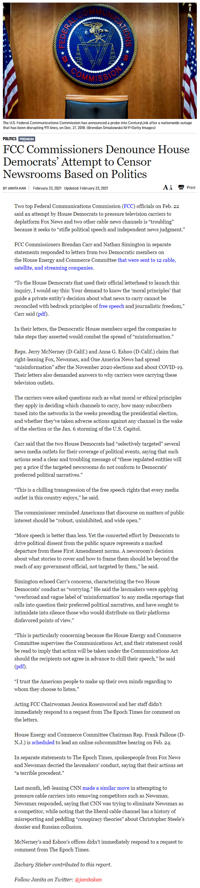 U.S. House Democrats want conservative 24/7 cable news outlets removed from viewing by the American public.  No, that's not a joke under Nancy Pelosi's San Francisco rules and its morphing over to the ideology of the Communist Party. And like the new sexual orientation promoted by the Democrat Party on children, this is not going away.  - Webmaster 
