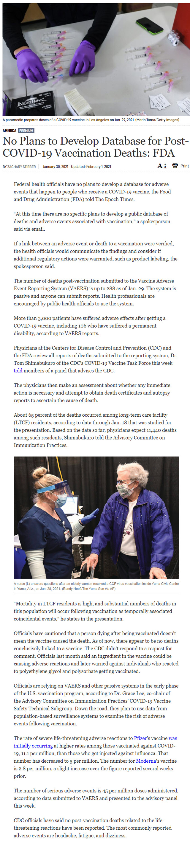 Epoch Times reports that Biden's FDA has no plans to develop database for adverse events among people who receive a COVID-19 vaccine! - Webmaster 