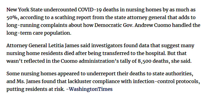 "It sure would be embarrassing for someone who wrote a book about his own amazing Gubernatorial leadership during a pandemic if it turned out that he was keeping us all in the dark about how bad it really was.  Especially if his state had the second-highest per-capita death toll in the country and a COVID deaths-per-100k rating that far exceeded those of EVERY SINGLE national average in the world?" - Clash Daily 