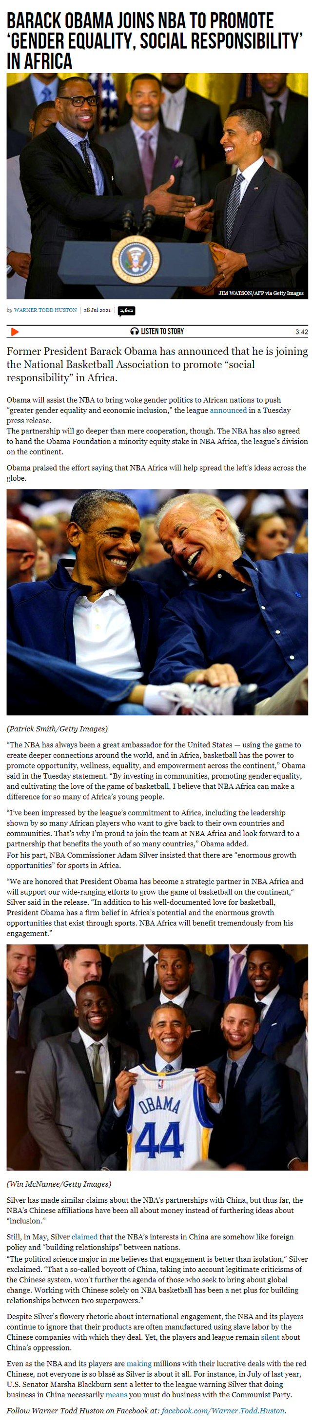 "Obama praised the effort saying that 'NBA Africa' will help spread the left’s ideas across the globe." - Breitbart