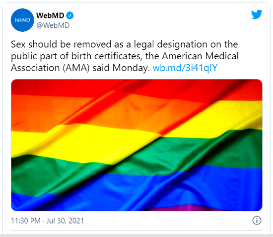 "Assigning sex using binary variables in the public portion of the birth certificate fails to recognize the medical spectrum of gender identity," claimed Willie Underwood II, who wrote Board Report 15 for the AMA. The report startingly claims "there is no clear standard for defining sex designation" on those legal documents." - WND