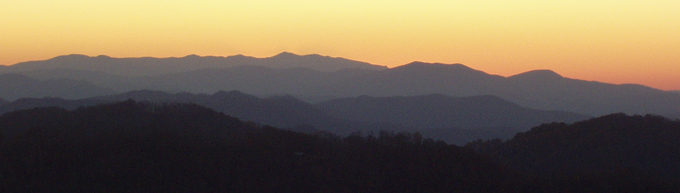 Sunset on Wolf Ridge North Carolina, looking West toward the Smoky Mountains.  