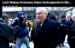 Lech Walewsa, Noble Peace Prize winner and former Polish freedom fighter against Russian aggression, endorses Polish candidate while in Chicago.  