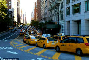 With a sea of yellow stretching into the distance, it looks like the taxi queue at a busy airport.  But this picture was actually taken outside a Mosque during a prayer service - with 200 Muslim cabbies illegally parked.  