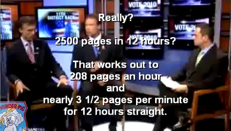 Congressman Heath Shuler makes a claim that he read the entire 2500 page Health Care Bill in 12 hours.