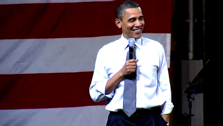 Obama almost giggles at American audience deeply worried about raising gas prices. 