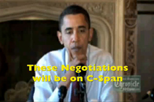 Video of Obama stating he will televise the Health care Debate on C-Span. Since he has not kept his promise, most of the disorder at town hall meetings can be attributed to his failure to keep his campaign promises 