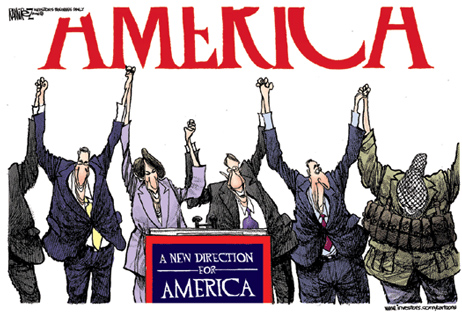 Formerly of the L.A. Times, Ramirez hasn't missed a beat, one of the best social and political cartoonists of our time. 