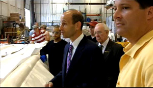 Governor Baldacci visits Packgen to see the manufacturing of Oil Containment Booms, as well as lend his support to the people of Packgen and the Gulf Coast.   