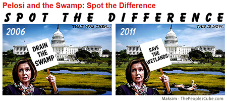 From the great artists at the People's Cube:  My how fast things change in Washington D.C., from draining the Republican's swamp to saving the Democrat's cess pool.   This artist has renamed the cess pool, the wetlands, as the Democrat's had renamed the illegal aliens as (cough) documented workers.  In the end it all smells the same.   