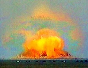 Like its U.S. predecessor, first tested in 2003, the Russian bomb is a "thermobaric" weapon that explodes in an intense fireball combined with a devastating blast. It explodes in a terrifying nuclear bomb-like mushroom cloud and wreaks destruction through a massive shock wave created by the air burst and high temperature . . . and according to Col.-Gen. Alexander Rukshint the Russian the bomb, unlike the US version, doesn't hurt the environment! 